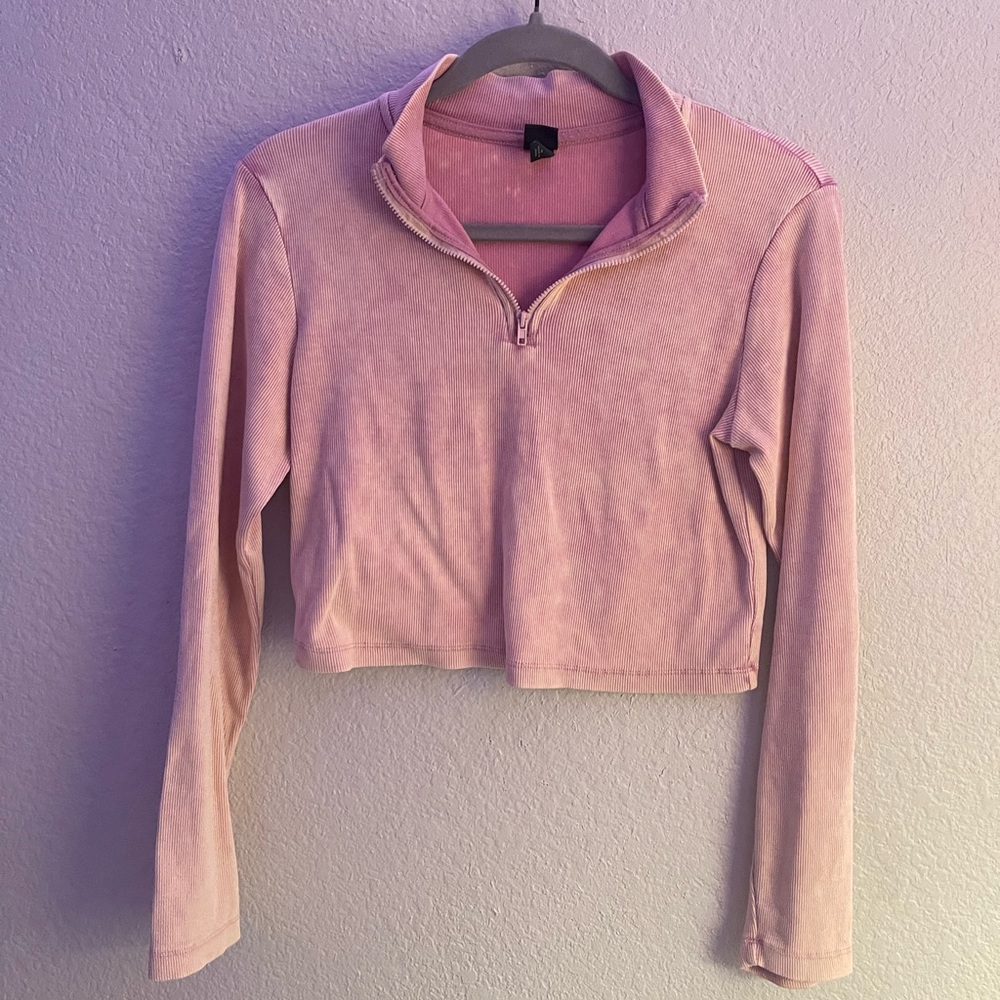 Pink cropped quarter zip Long Sleeve